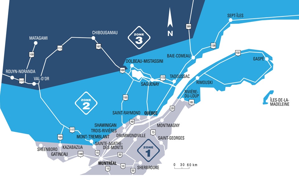 Carte des zones de dégel au Québec