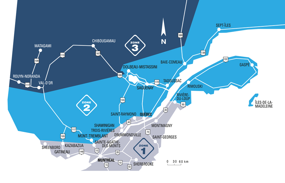 Carte du Québec avec les zones de dégel
