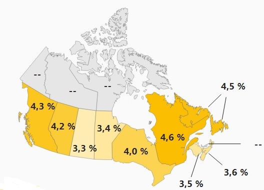 Carte des augmentations salariales, par province